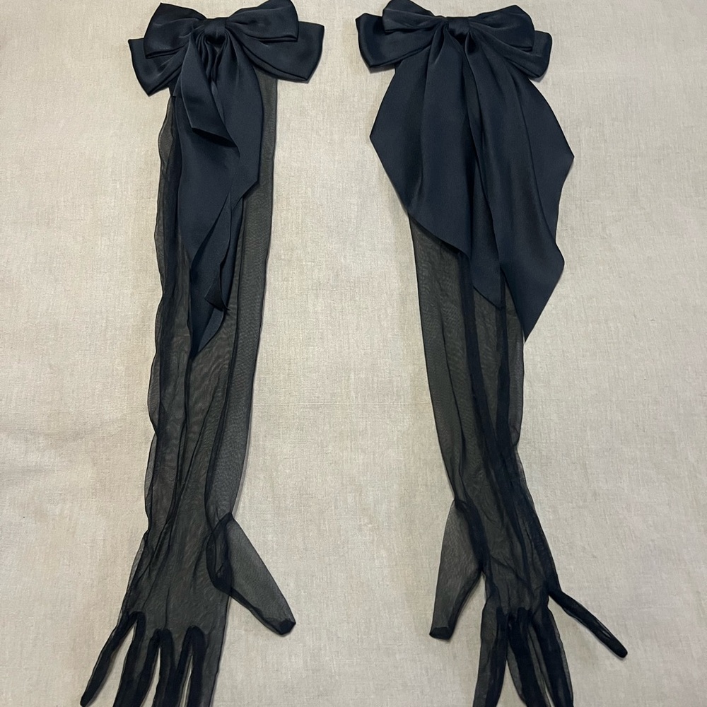 Elegant Black Sheer Gloves with Satin Bows